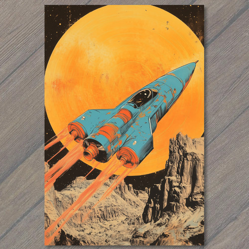 Art print retro rocket - print,